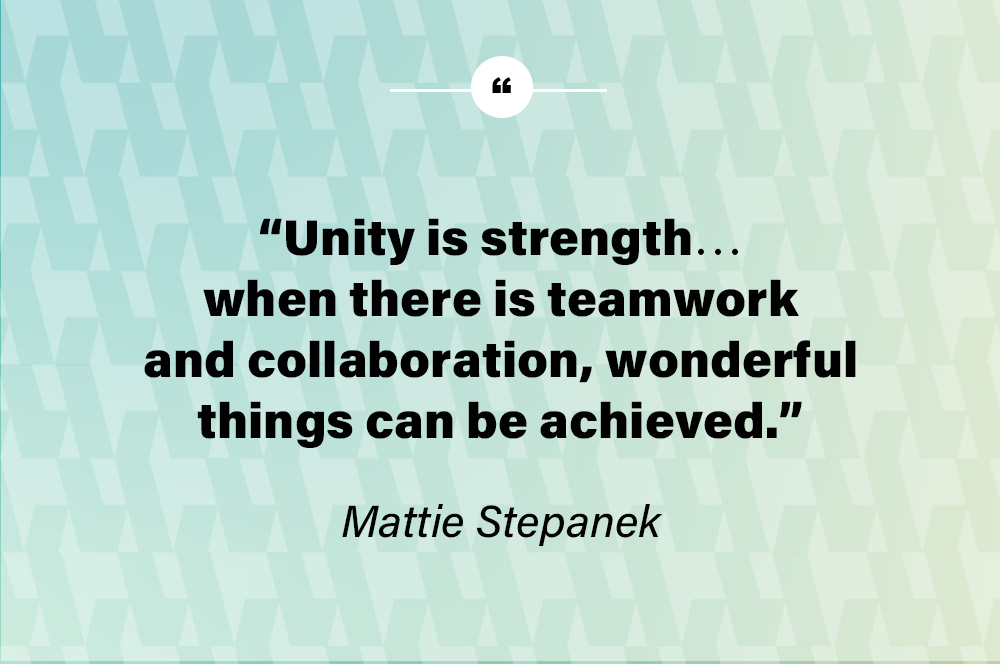 Unity is strength… when there is teamwork and collaboration, wonderful things can be achieved. – Mattie Stepanek