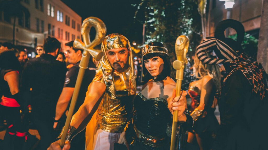 Dressed in egyptian costumes for an event theme