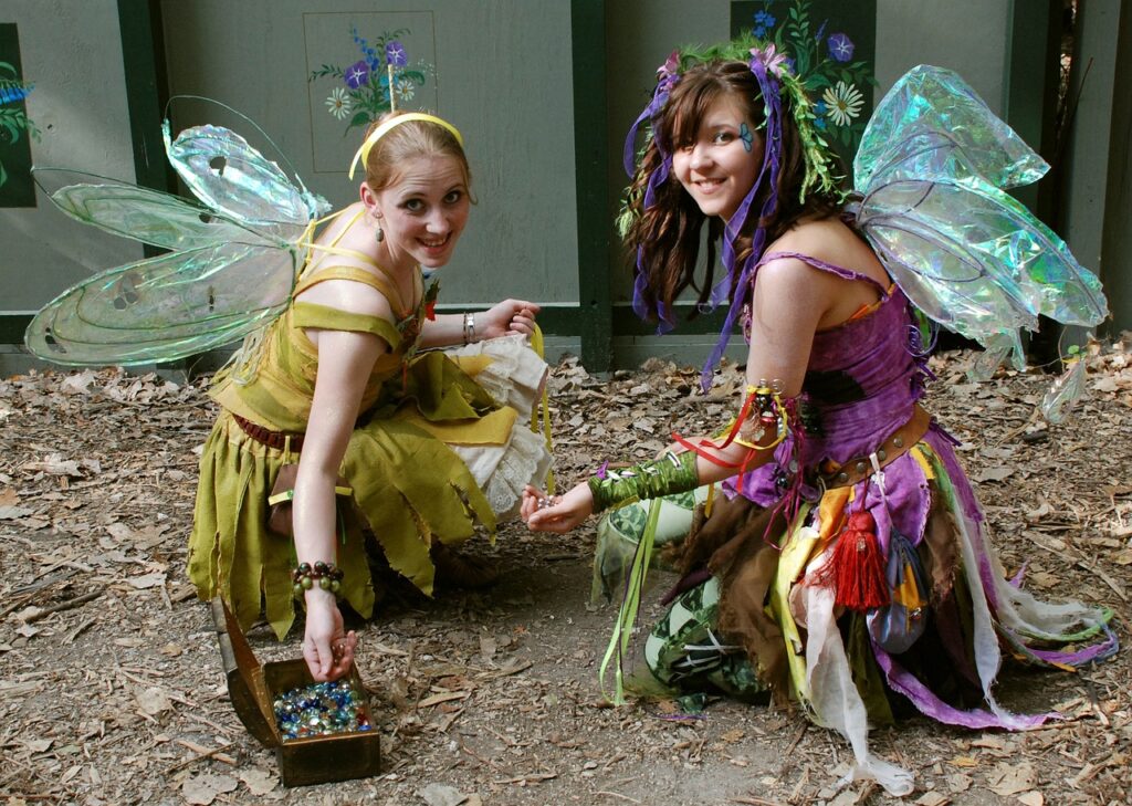 Two girls dressed as fairies for a fantasy themed event