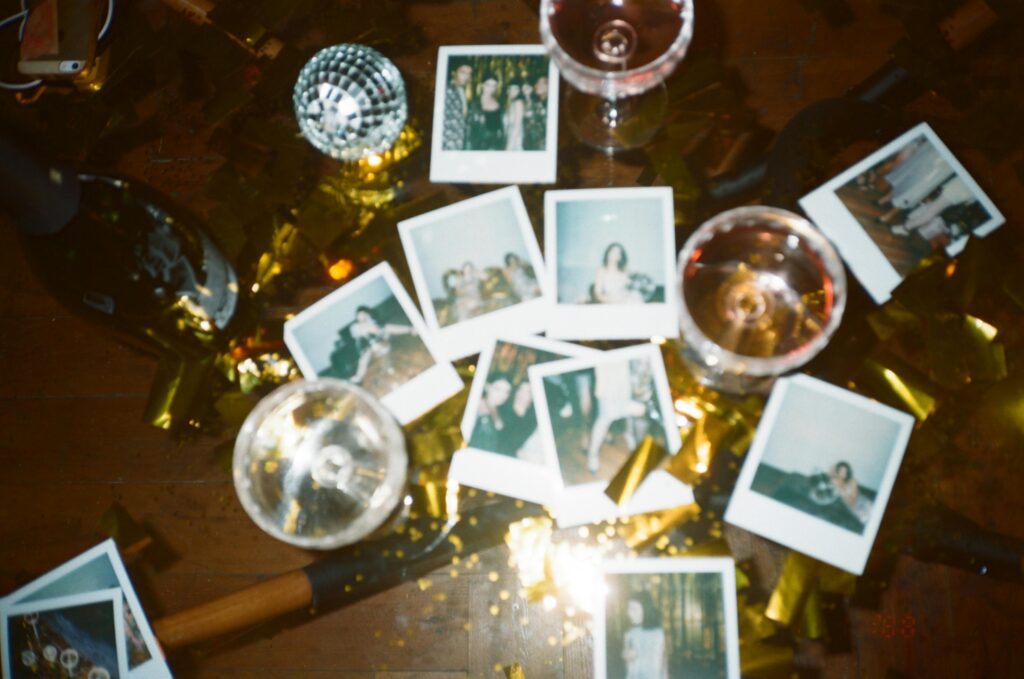 polaroids and decor from christmas party