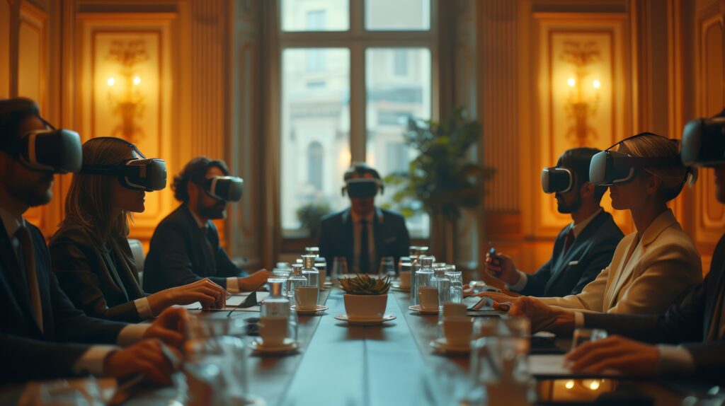 A group of people participating in an interactive VR activity at an event