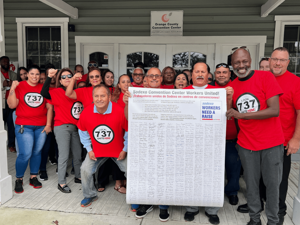 Union workers outside Orange County Convention Center