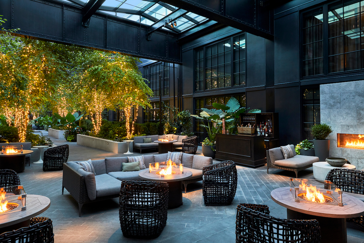 The courtyard of the Pendry, a boutique hotel in Baltimore.