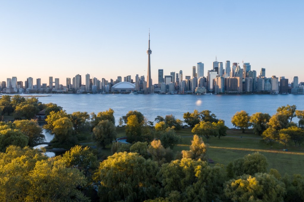 A skyline view of Toronto taken from Toronto Island.