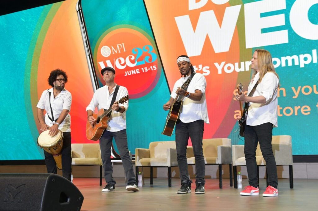 Musicians performing on a stage