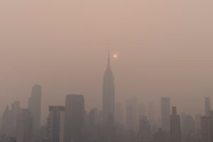 Smoke over NYC skyline