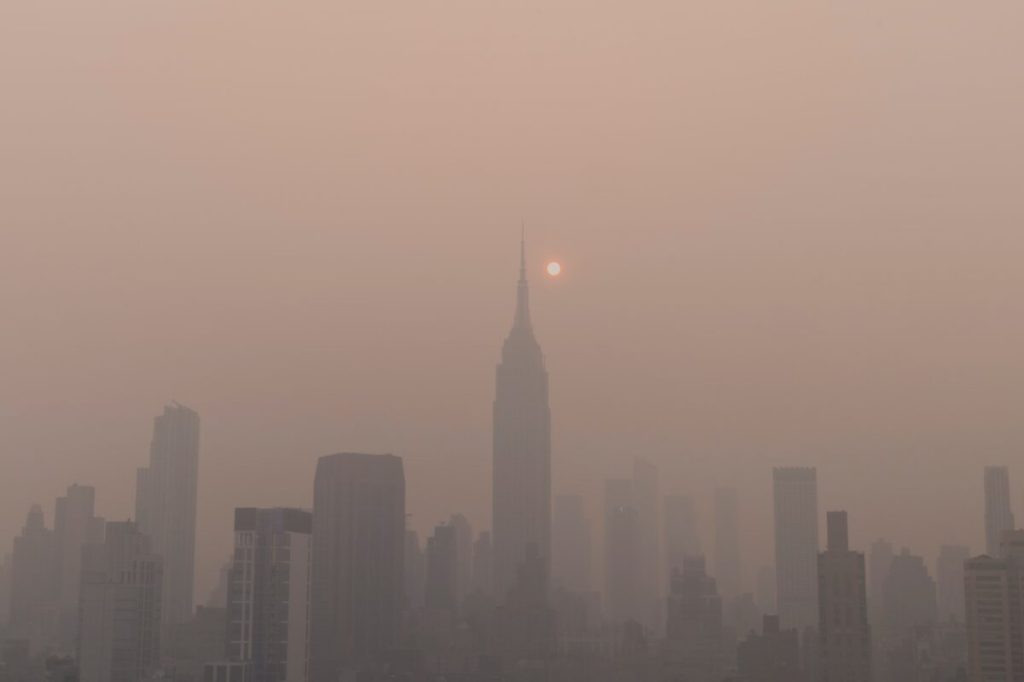 Smoke over NYC skyline