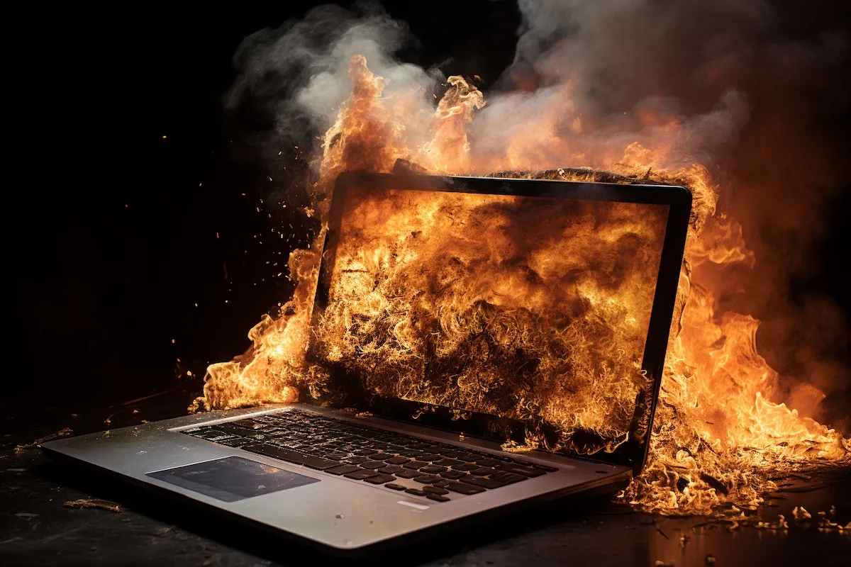 Laptop computer on fire