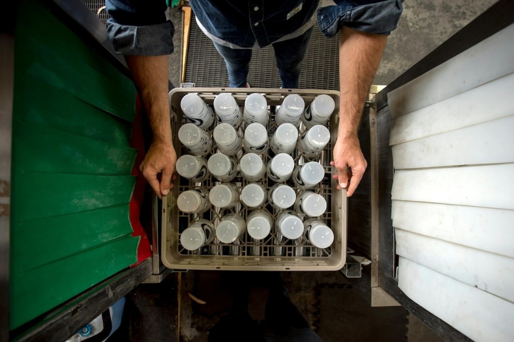 Man Washing Reusable Plastic Cups