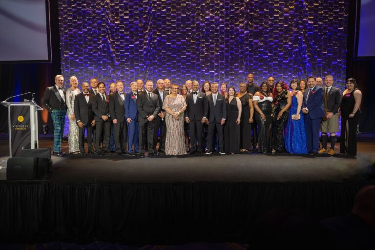 Award winners and nominees on stage at the PCMA Visionary Awards 2024