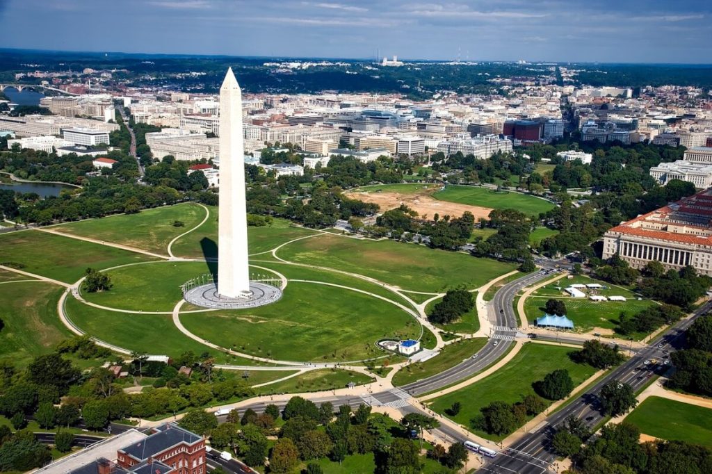 Ariel shot of Washington Monument