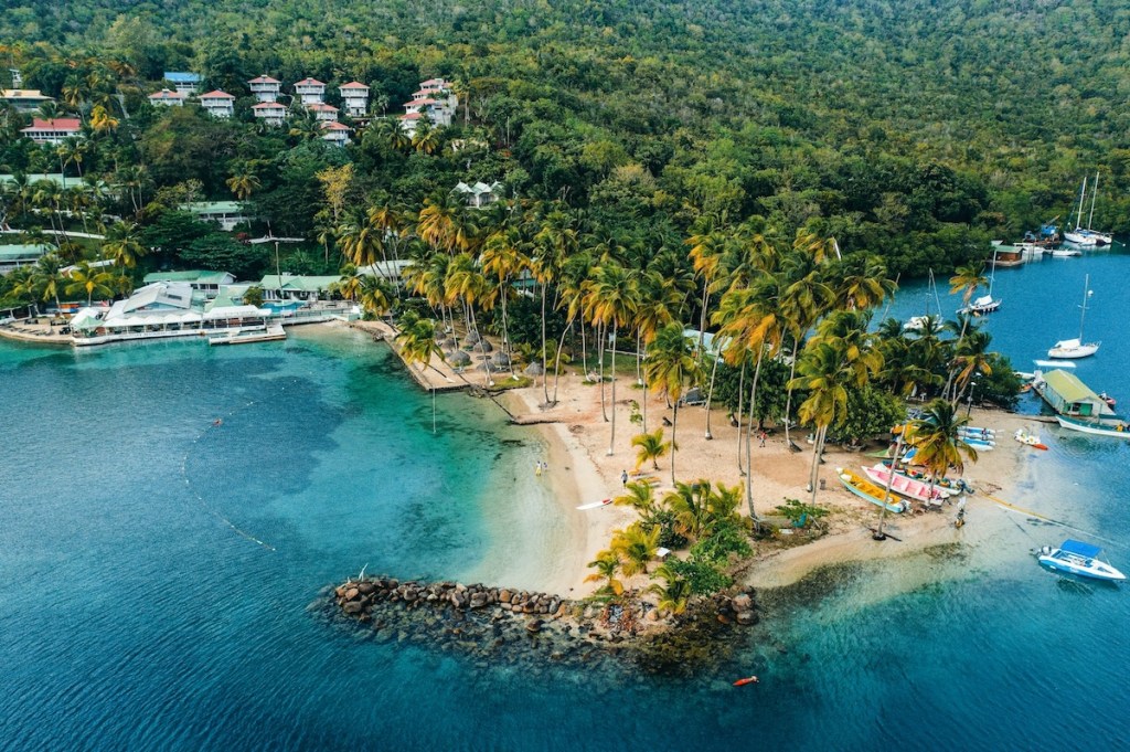 Aerial view of Marigot Bay in Saint Lucia