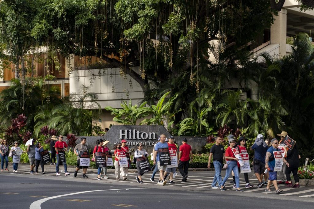 Workers striking outside Hawaii hotel