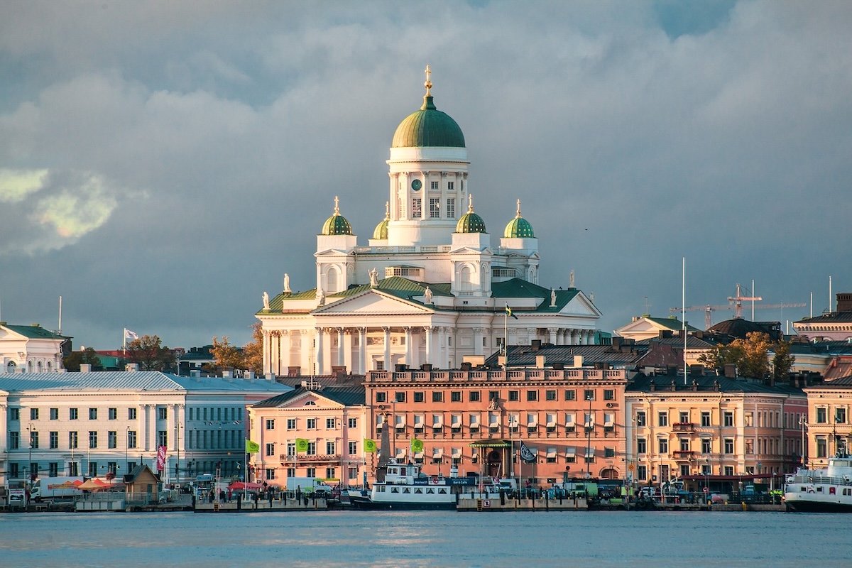 Helsinki Cathedral and surrounding neighbourhood seen from the water