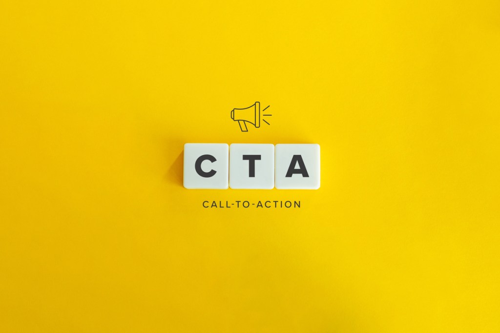 call-to-action banner and concept block letters on yellow background