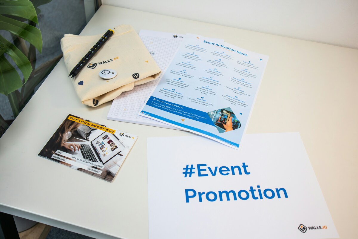 event promotion wording - table with a brochure magazine on it