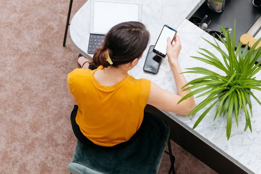 woman at desk, overhead shot