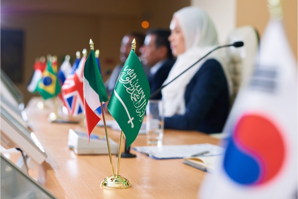 Flags on a conference table