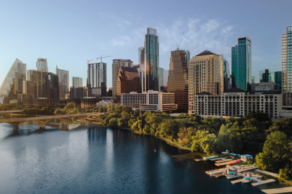 Downtown Austin skyline on a sunny day.