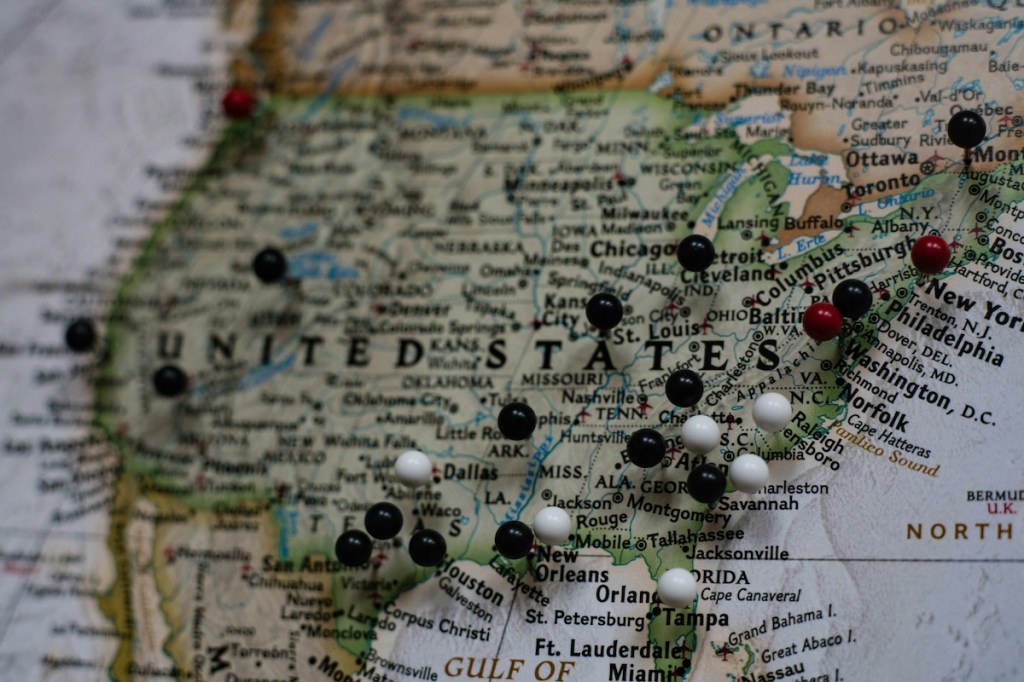 U.S. map with pins in it
